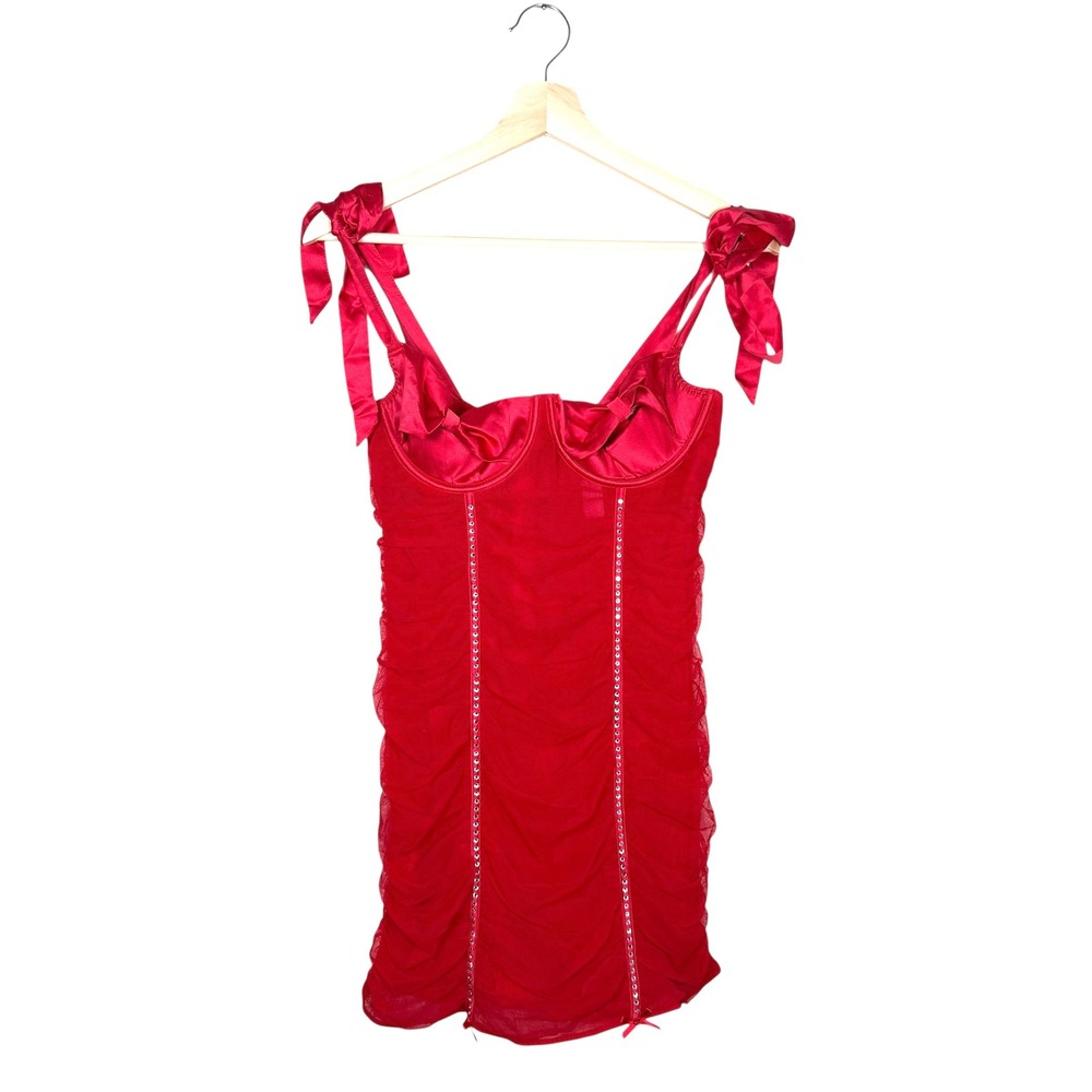 NEW Victoria's Secret Wicked Open Cup Ruched Bling Slip Dress Size‎ L